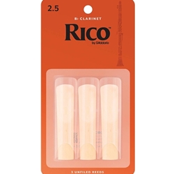 Rico Bb Clarinet Reeds, Strength 2.5, 3-Pack