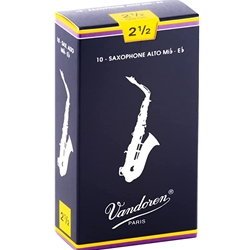 Vandoren Traditional Alto Saxophone Reeds Strength 2.5, 10 Pack